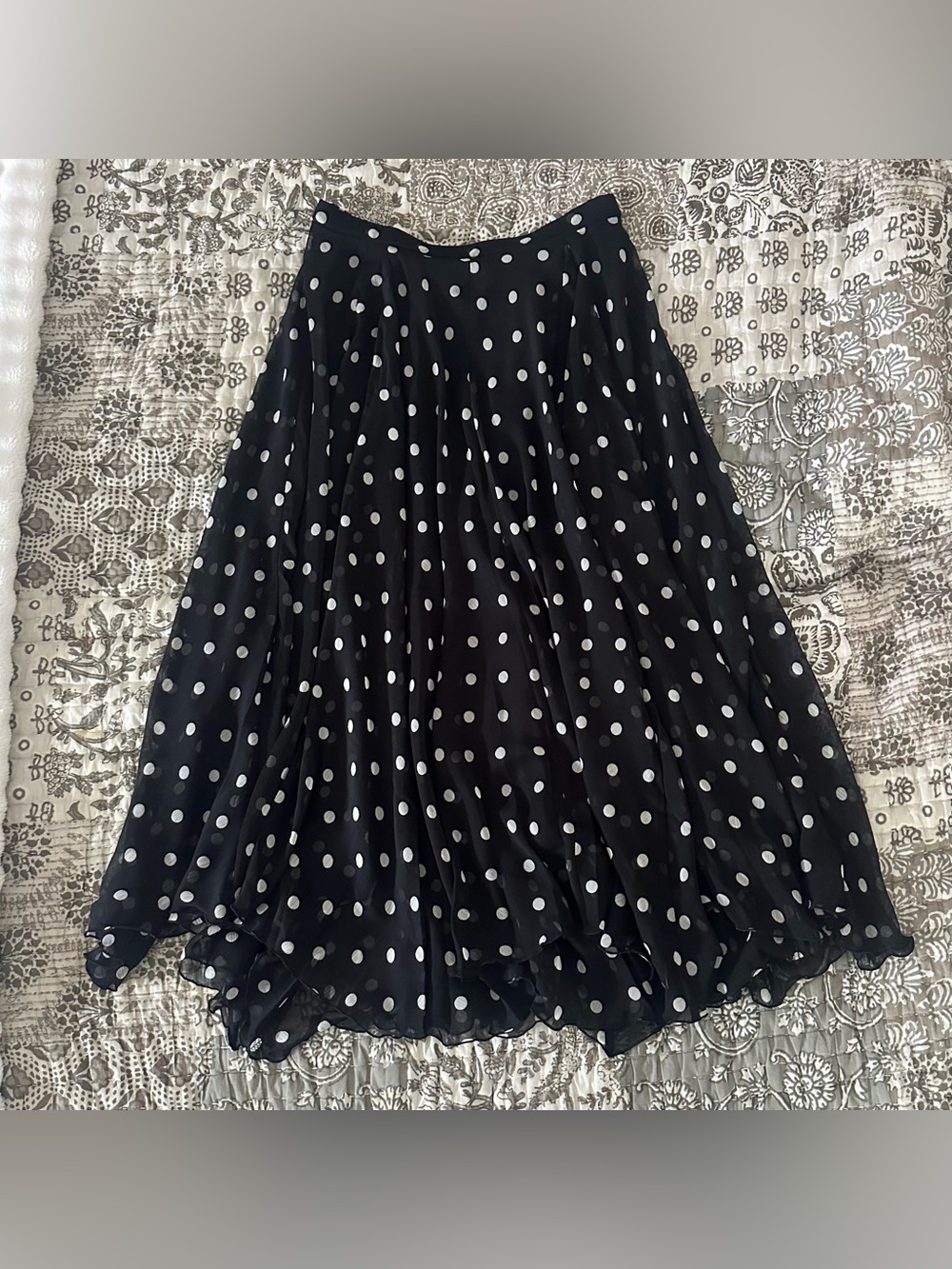 Nine West Polka Dot Woven A-Line Handkerchief Godet Skirt Size S